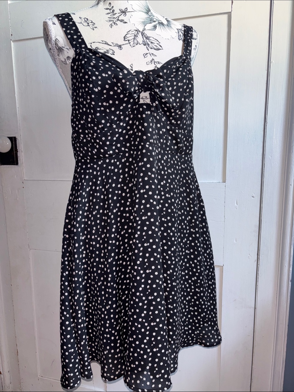 Black and White Polka Dot Tie-Front Mini Dress